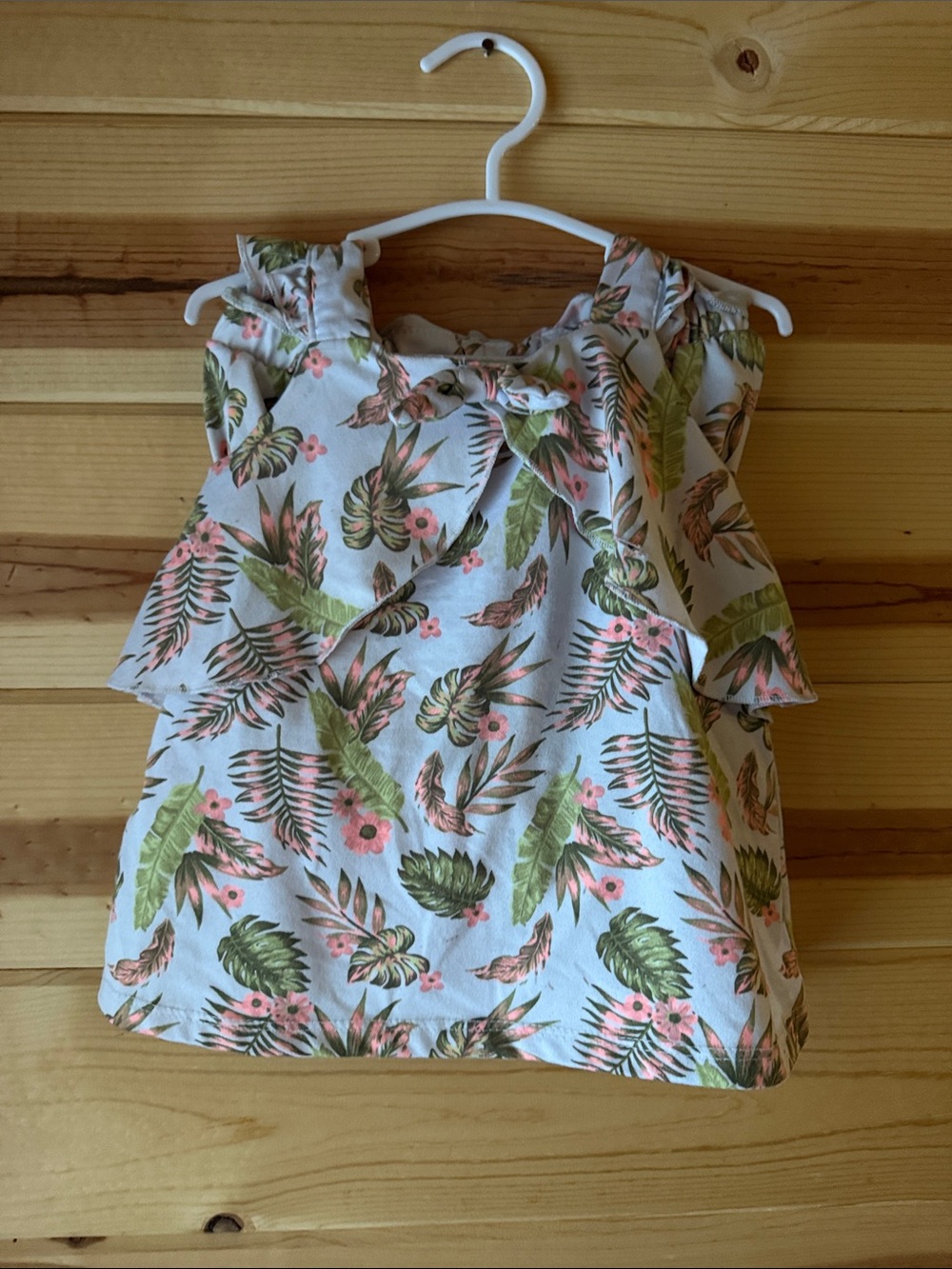 Little Lass Floral Tropical Leaf Print Dress Top - White, Green, Pink